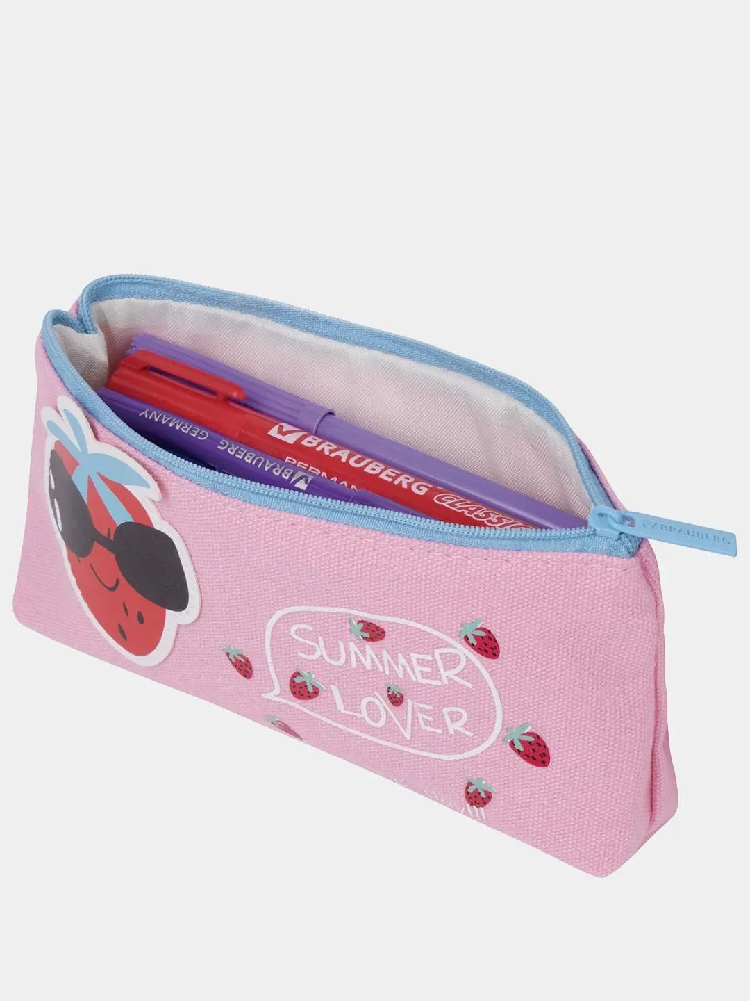 Пенал-косметичка BRAUBERG, канвас с аппликацией, "Cool Strawberry", 19х4х8 см, 228998
