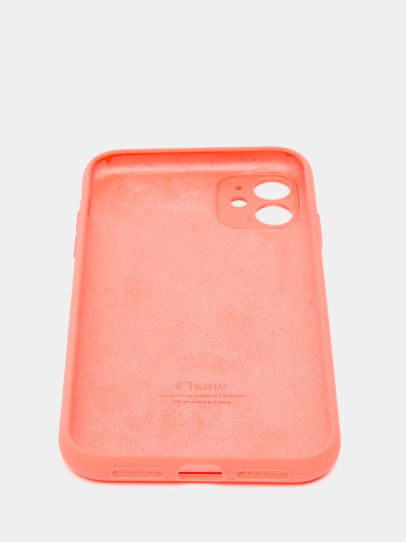 Кораллово-розовый чехол Silicone Case iPhone 11 с защитой камеры с бархатной подкладкой