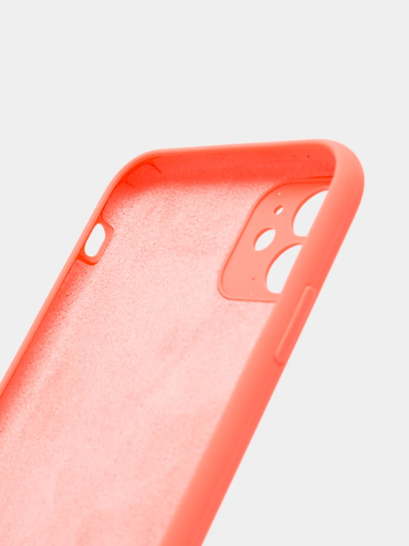 Кораллово-розовый чехол Silicone Case iPhone 11 с защитой камеры с бархатной подкладкой