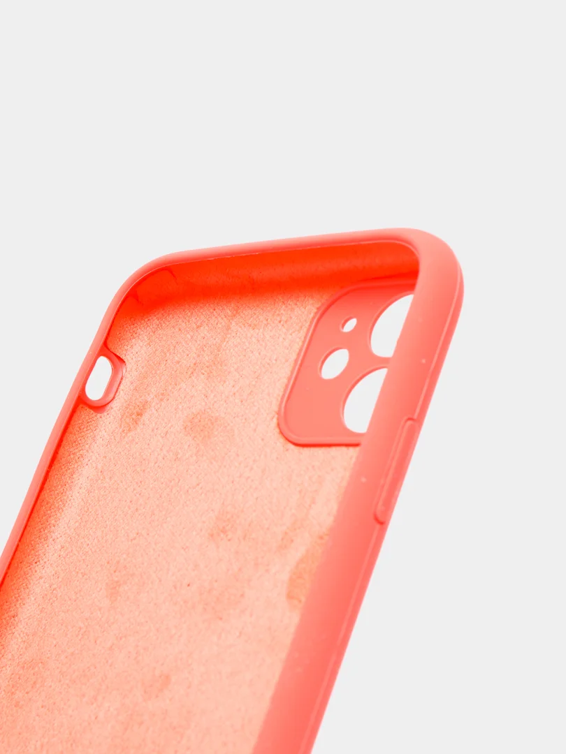 Коралловый чехол Silicone Case iPhone 11 с защитой камеры с бархатной подкладкой