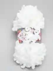 Белый пряжа Alize Puffy Fine, маленькие петельки, микрополиэстер, 100 г, 14 м