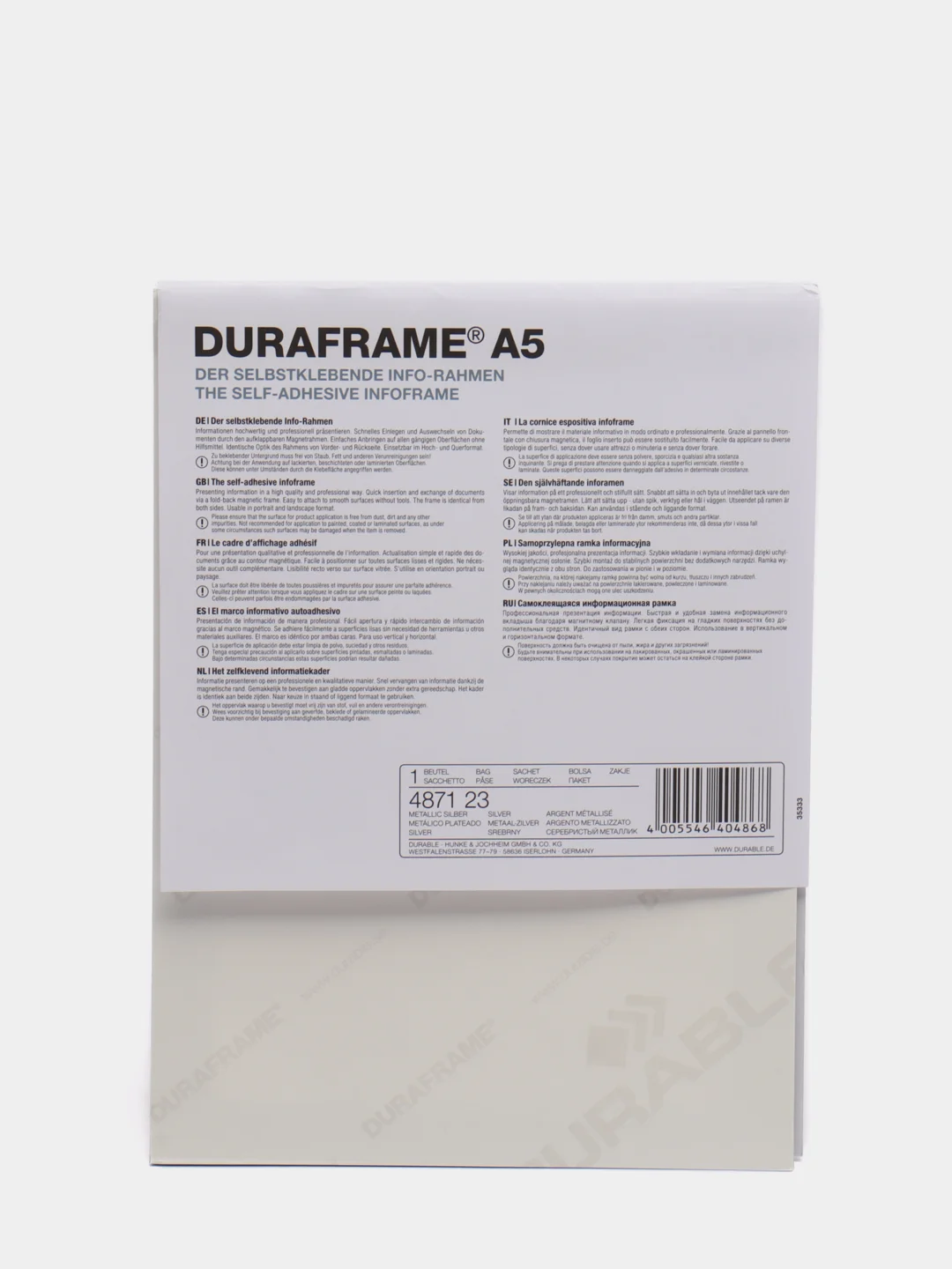 Рамка А5 на самоклеящейся основе Durable "Duraframe", серебро, 2 штуки