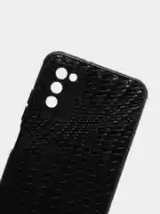 Угольный чехол Samsung Galaxy A03s, Самсунг Галакси А03с черный, силиконовый, плетеный под кожу
