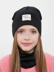 Черный шапка детская двухслойная со снудом