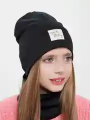 Черный шапка детская двухслойная со снудом