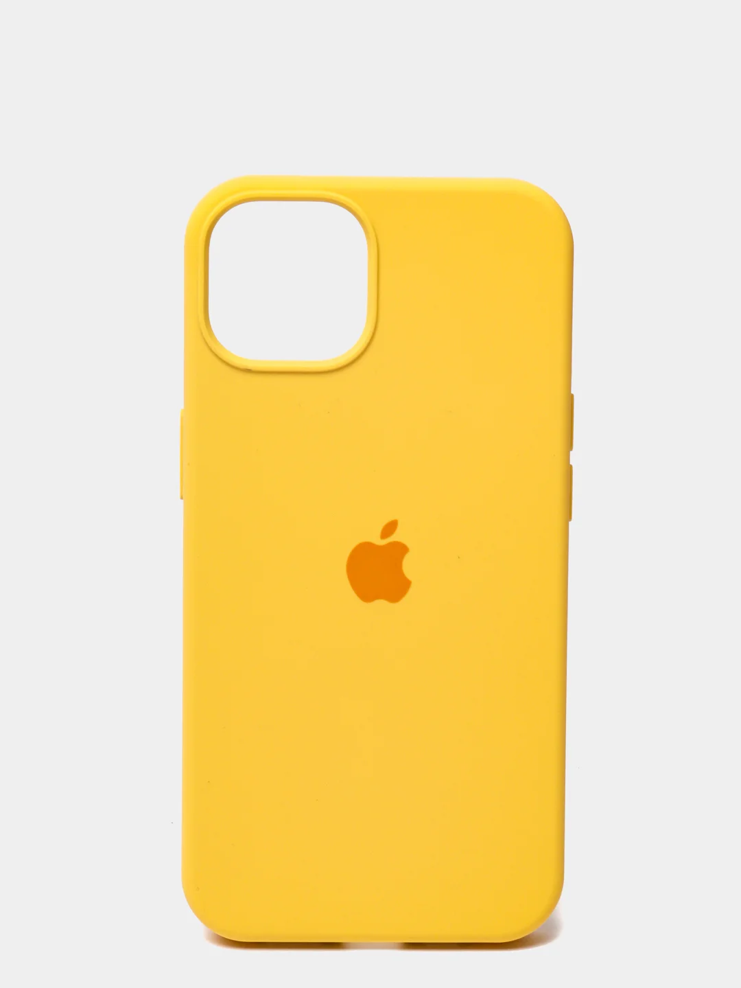 Желтый чехол для iPhone 13 Silicone Case закрытый низ с логотипом