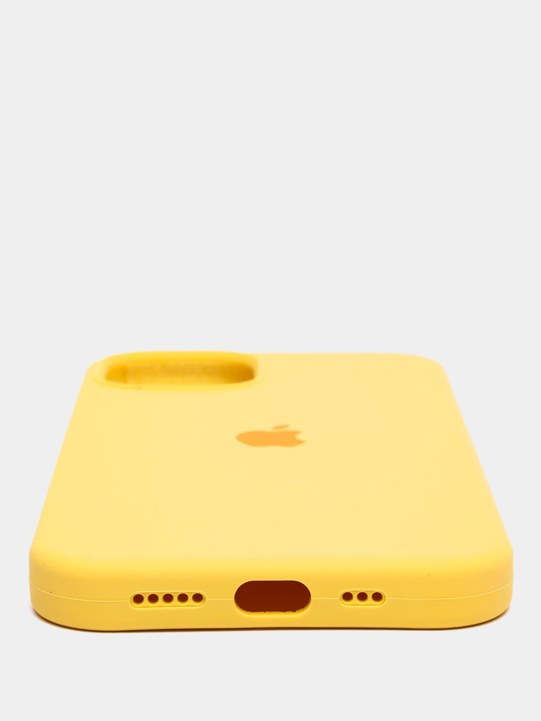Желтый чехол для iPhone 13 Silicone Case закрытый низ с логотипом