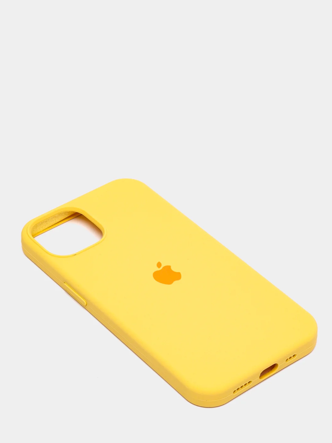 Желтый чехол для iPhone 13 Silicone Case закрытый низ с логотипом