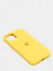 Желтый чехол для iPhone 13 Silicone Case закрытый низ с логотипом