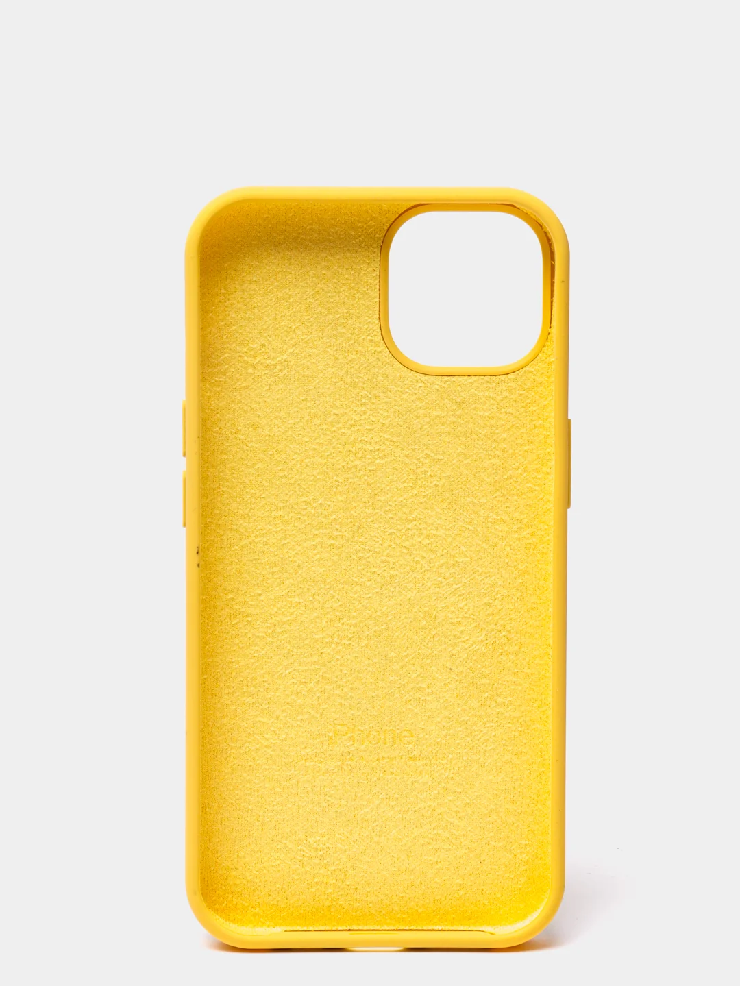 Желтый чехол для iPhone 13 Silicone Case закрытый низ с логотипом