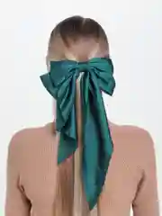 Зеленый бант для волос на заколке, атласный
