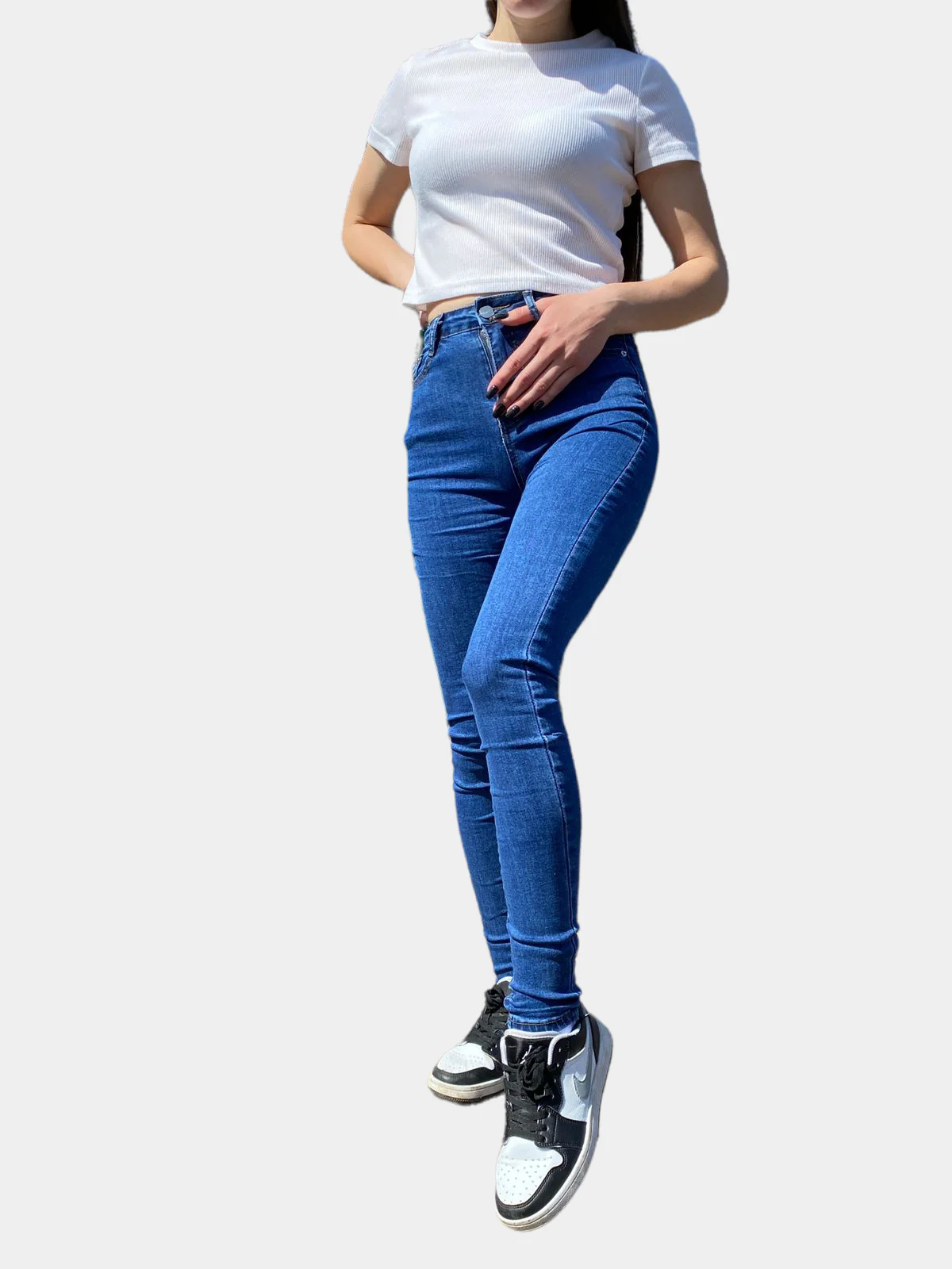 Синий джинсы skinny женские зауженные, с высокой посадкой
