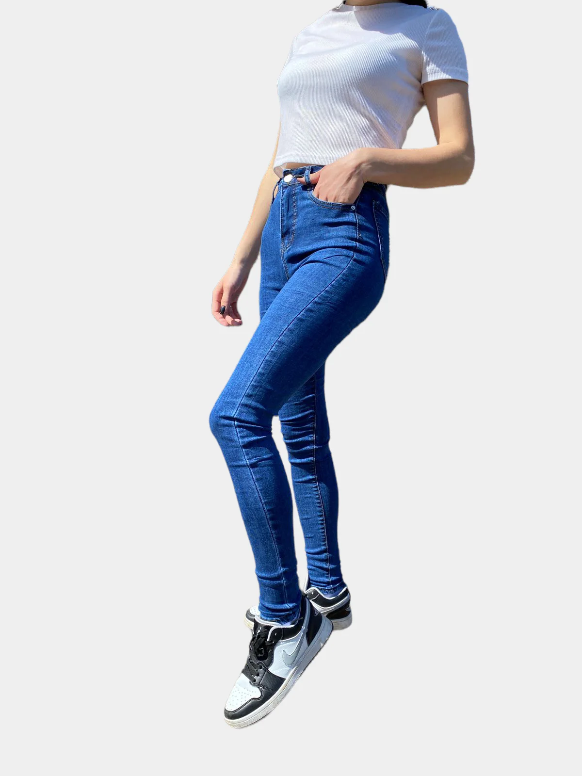 Синий джинсы skinny женские зауженные, с высокой посадкой
