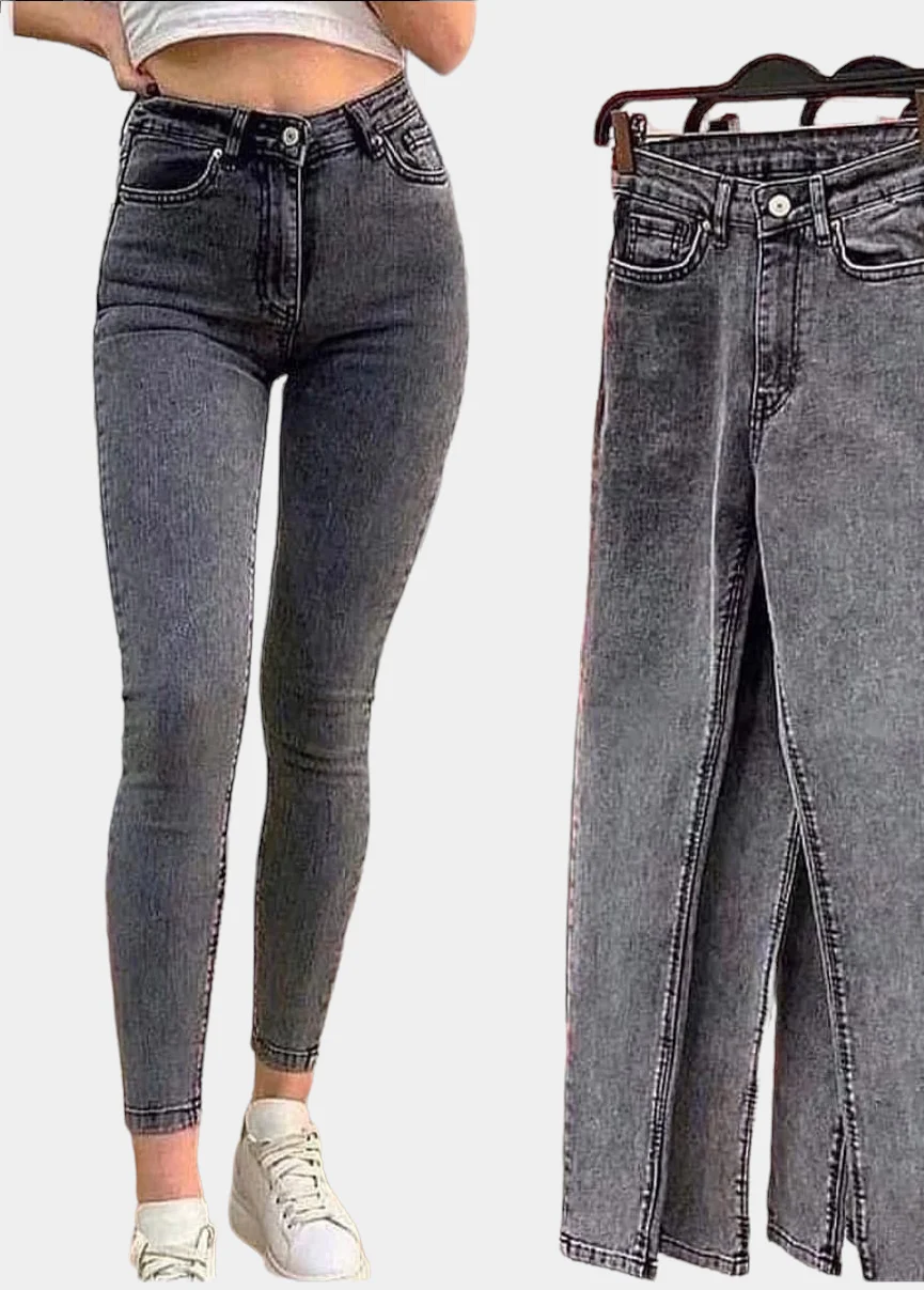 Серый джинсы skinny женские зауженные, с высокой посадкой