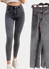 Серый джинсы skinny женские зауженные, с высокой посадкой