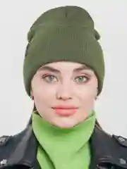 Зелёный хаки шапка-лопатка Leray "Джуниор" однотонная, 39 цветов, двойная, 54-56