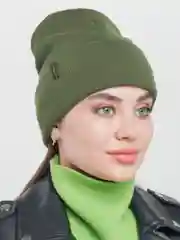 Зелёный хаки шапка-лопатка Leray "Джуниор" однотонная, 39 цветов, двойная, 54-56