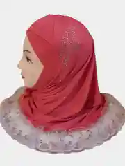 Алый детский хиджаб со стразами и кружевом, капр