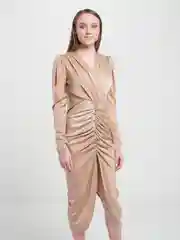 Бежевый платье атласное