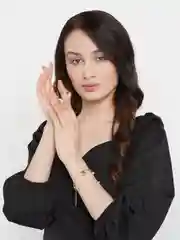 Золотой браслет двойной Сердце и цепи