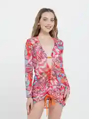 Коралловый купальник раздельный с туникой