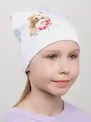 Белый шапка "Мишка" детская, трикотажная, футер KETMIN