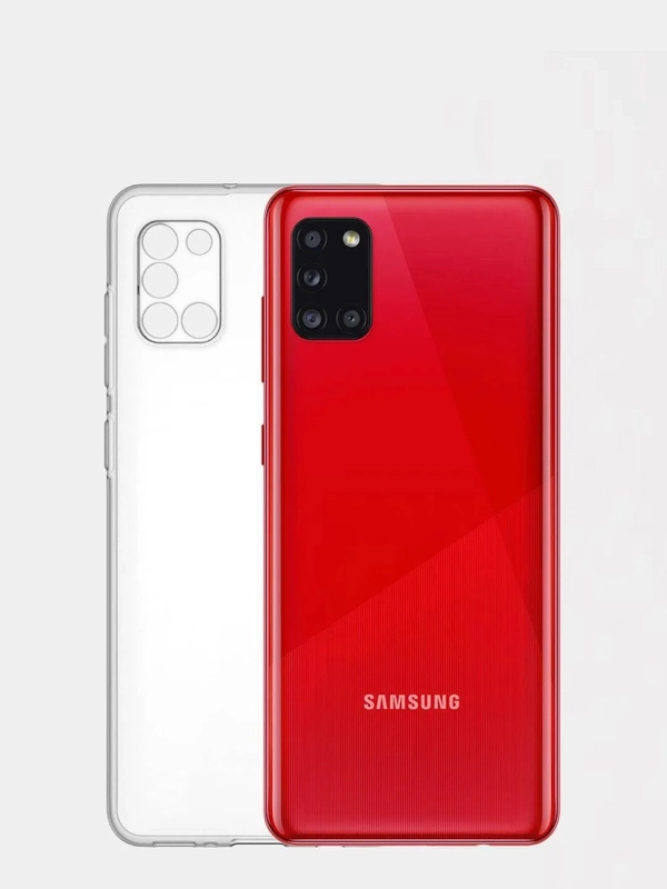 Чехол для Samsung A31 с защитой камеры прозрачный силиконовый