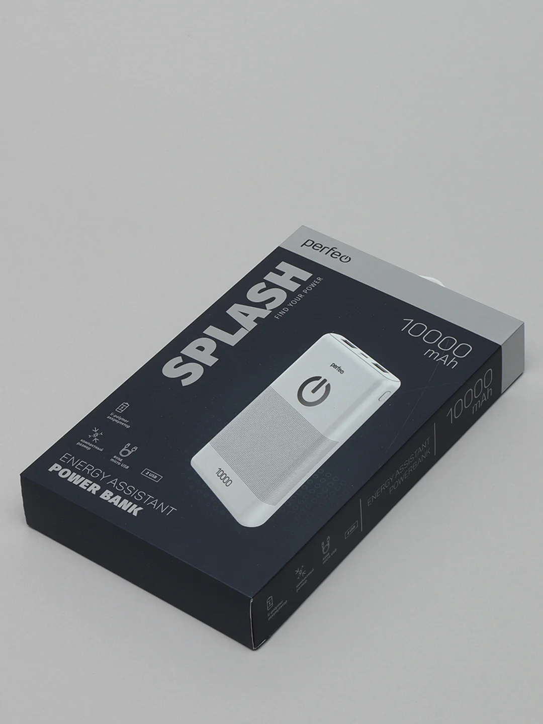 Белый внешний аккумулятор Perfeo PowerBank SPLASH 10000 mah, 2*USB A выхода 2A+1A черный/белый