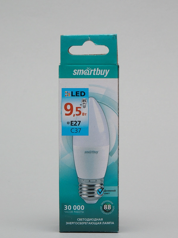 Светодиодная LED Лампа Smartbuy-С37-9,5W/4000/E27, дневной свет