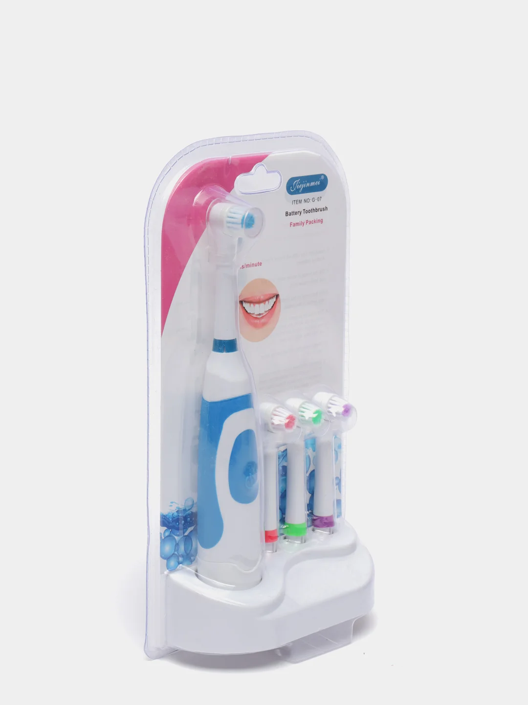 Синий электрическая зубная щетка, Battery Toothbrush, с 3 запасными насадками и подставкой