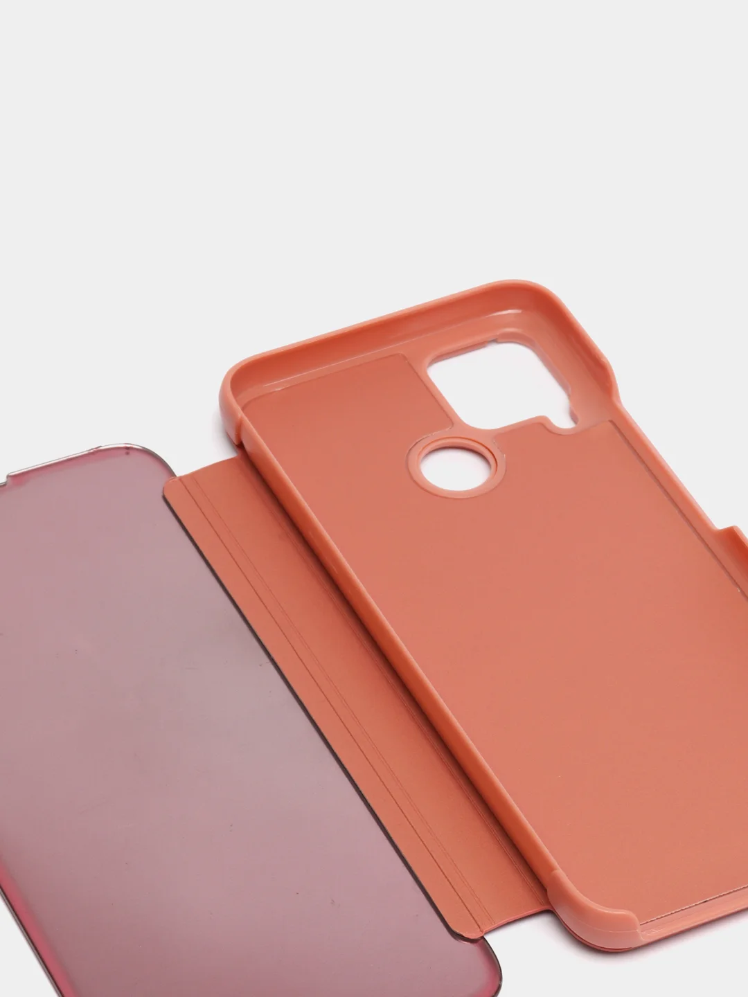Пудровый зеркальный чехол-книжка с полупрозрачной панелью для Realme C12, Realme C15, Narzo 20