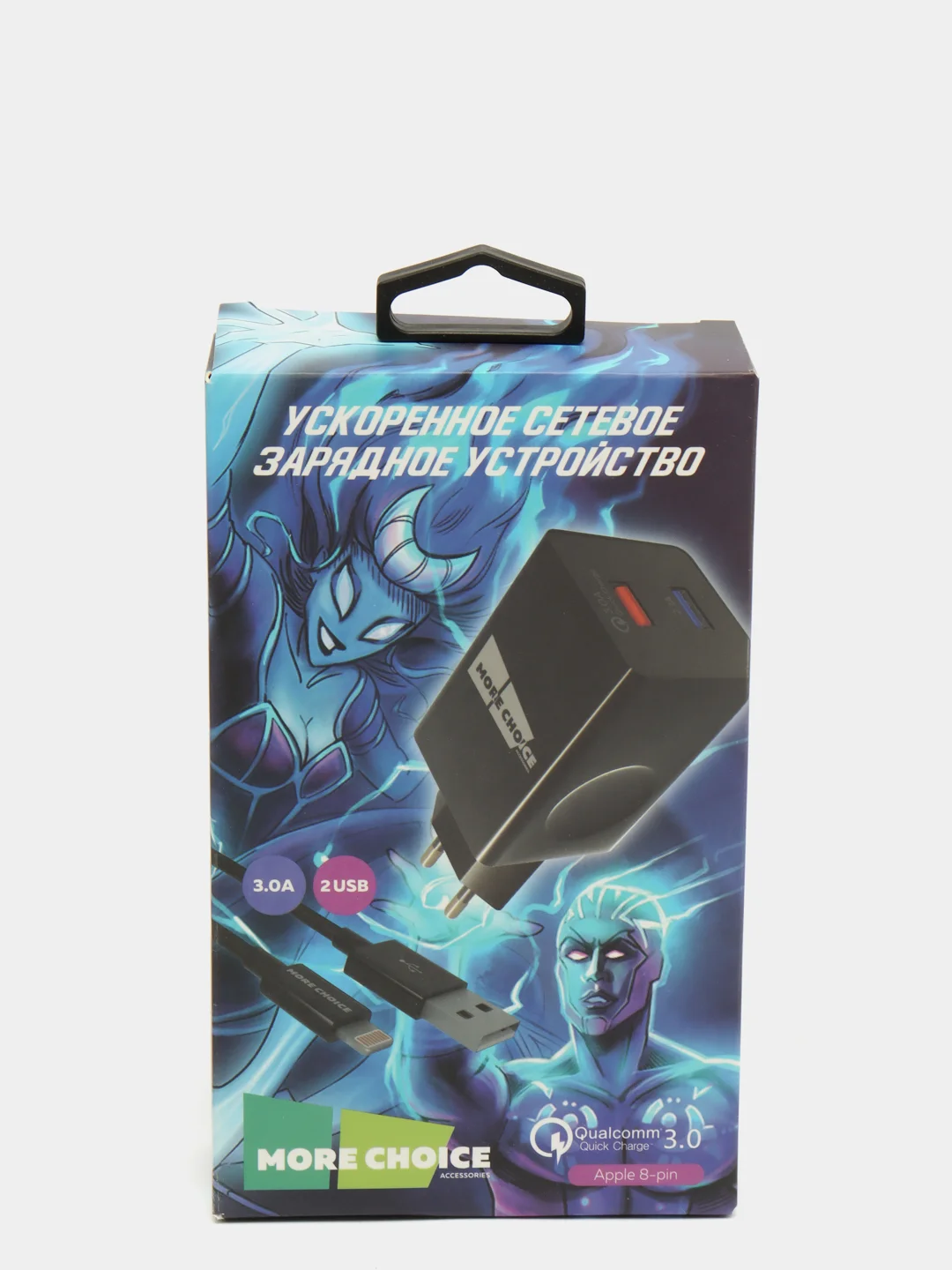 Черный сетевая зарядка с кабелем 2USB 3.0A QC3.0, быстрая зарядка для Lighting 8-pin, NC55QCi
