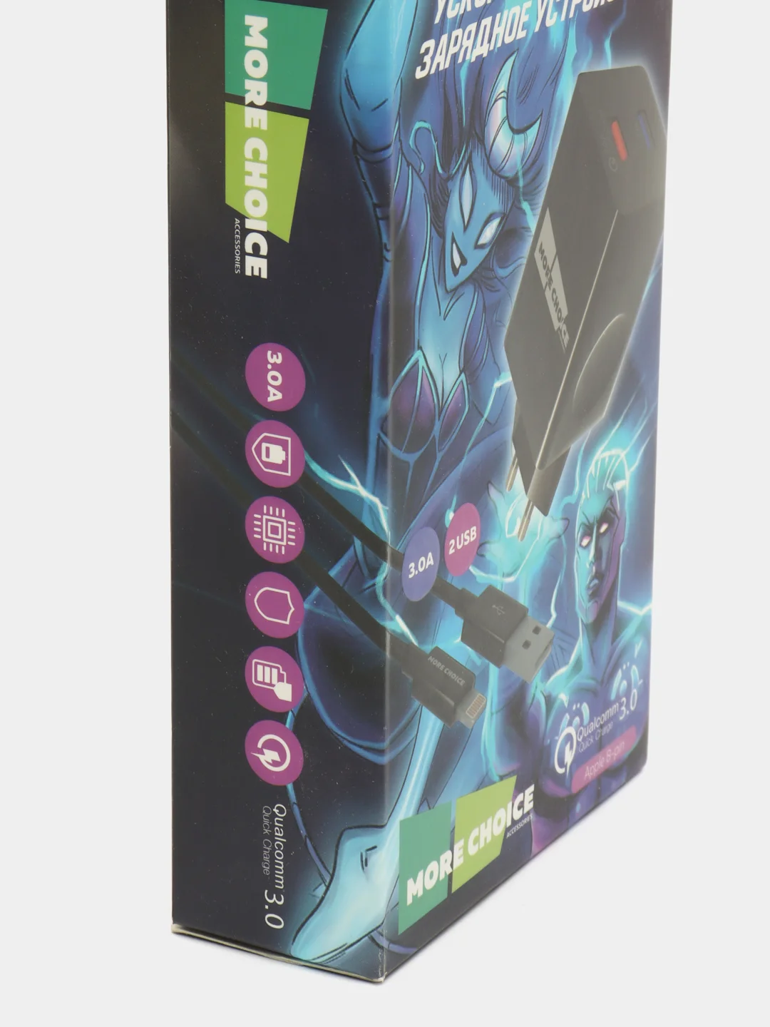Черный сетевая зарядка с кабелем 2USB 3.0A QC3.0, быстрая зарядка для Lighting 8-pin, NC55QCi
