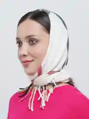 Бежевый платок LERAY "Джуниор", кашемир, клетка, 73*73 см