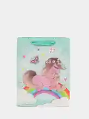 Бирюзовый пакет бум. 18*23*8см  Лошадки