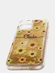 Желтый чехол iPhone 12 (6.1)/ 12 Pro, Pro Max, mini силиконовый переливающийся жидкий с блестками