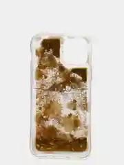 Желтый чехол iPhone 12 (6.1)/ 12 Pro, Pro Max, mini силиконовый переливающийся жидкий с блестками