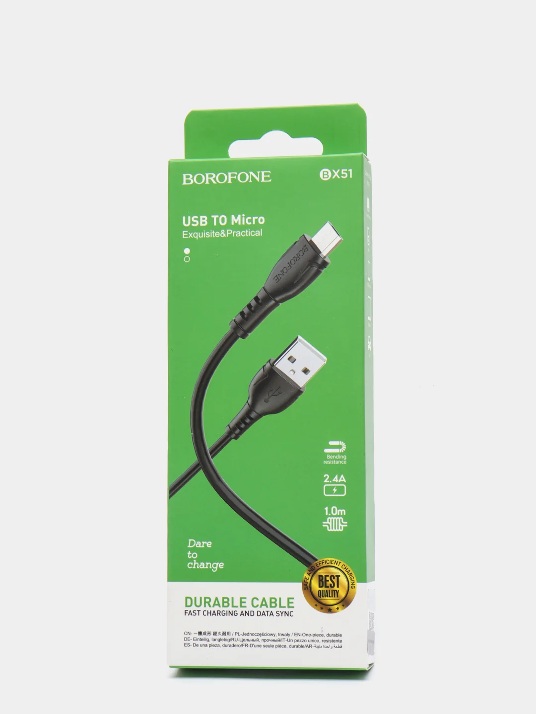 Кабель питания для зарядки 1м MicroUSB Borofone BX51, провод для Android, шнур черный