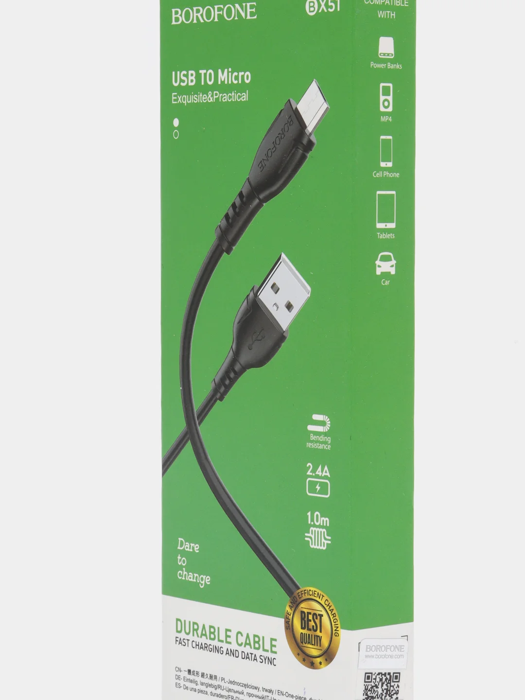 Кабель питания для зарядки 1м MicroUSB Borofone BX51, провод для Android, шнур черный