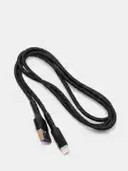 Черный кабель Micro USB, Type-C, Lightning - Iphone (быстрая зарядка андроид) тканевый нейлоновый