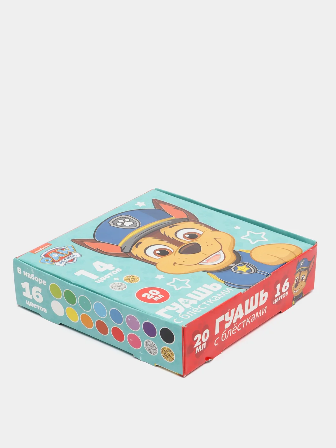 Гуашь Paw Patrol, 14 цветов + 2 цвета с блёстками, 20 мл
