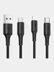 Черный кабель Type-C 3.0A, Lightning 2.4A, Micro USB 2.4A, быстрая зарядка 1 м Borofone BX47, 1 м