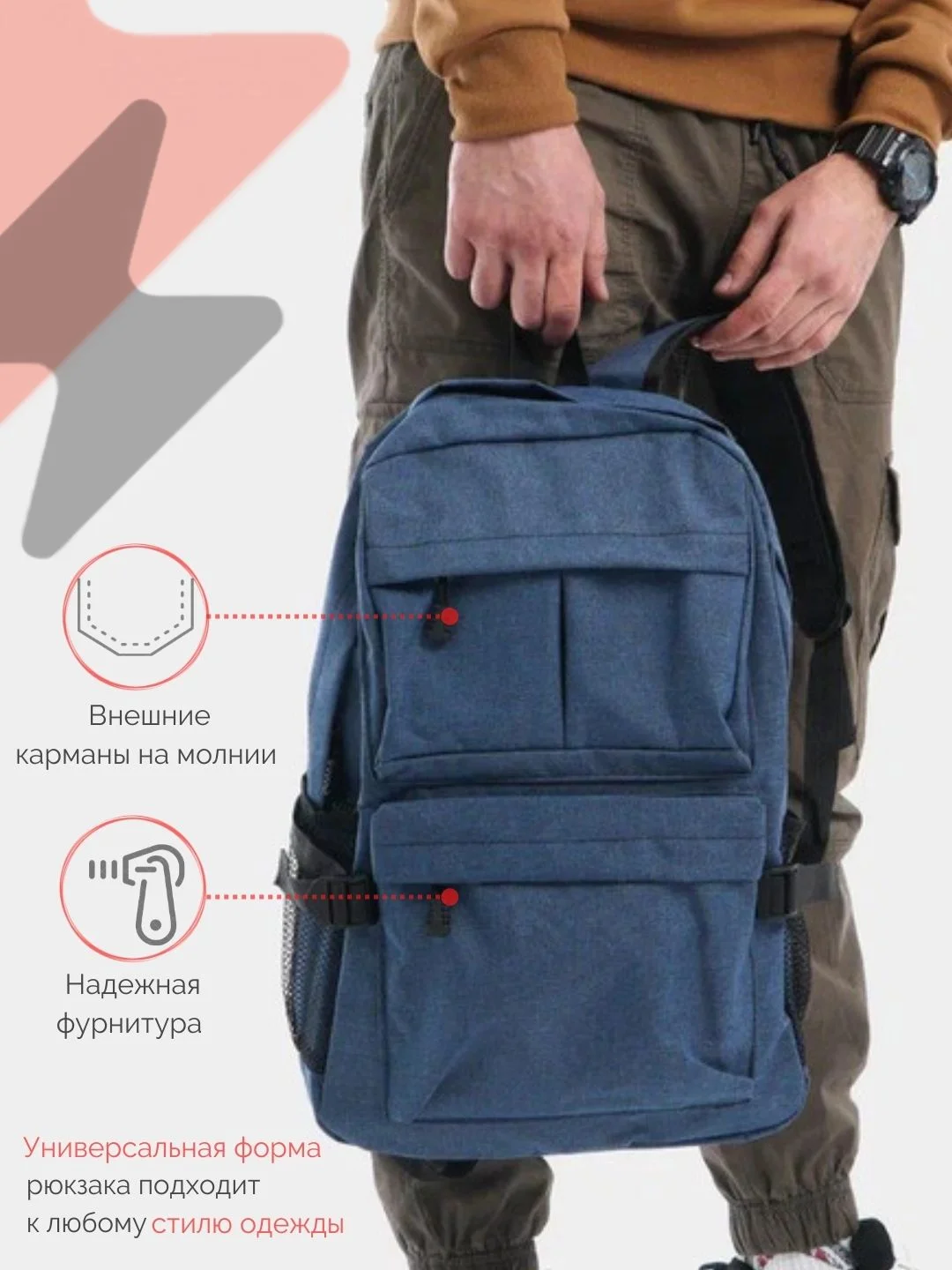 Синий рюкзак "SLOUM" унисекс, повседневный, прочный, городской, для ноутбука 15"6, черный, 21 л