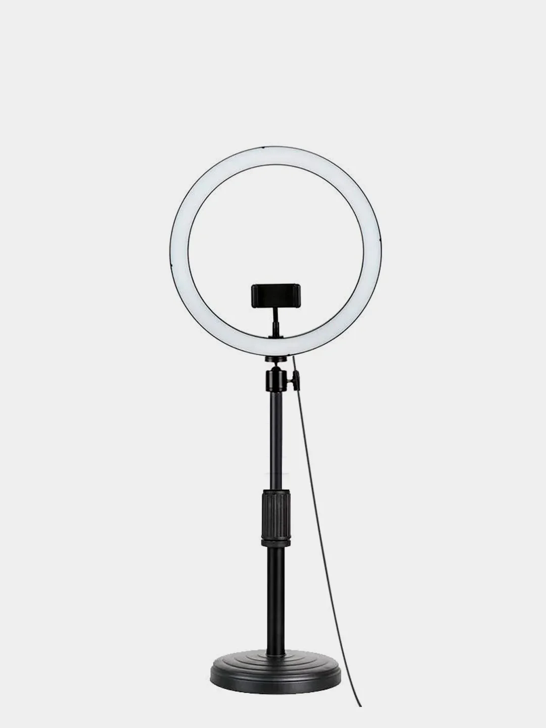 Коричневый штатив для телефона с подсветкой (кольцевая LED лампа с держателем)