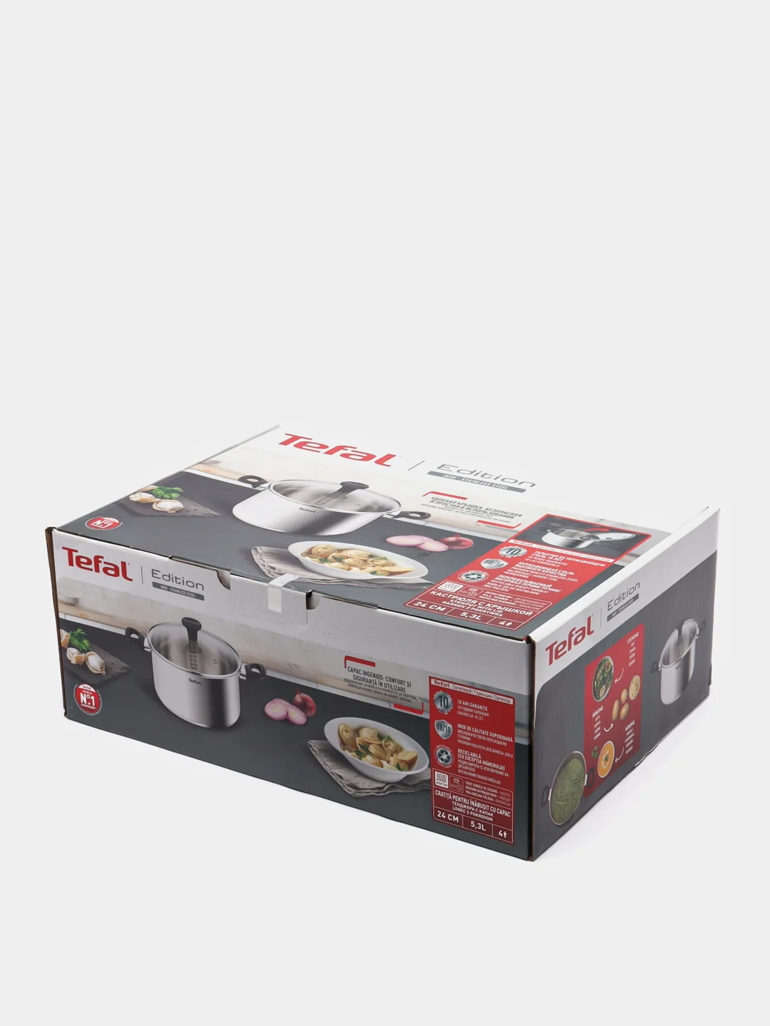 Серебряный кастрюля со стеклянной крышкой Tefal, для индукционной плиты, 24 см, 5 л