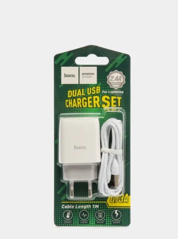 Сетевое зарядное устройство Hoco C73A, 2 x USB, кабель Lightning, до 2.4A