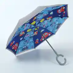 Серый зонт-трость детский, складной, с героями из мультфильмов