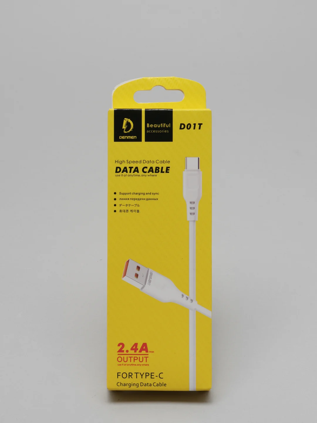 Белый кабель, Шнур, Провод, USB - Type-C, 2.4A, 1м, Denmen D01T, тайпси, тайп с, тайп си