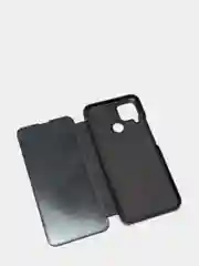 Черный зеркальный чехол-книжка с полупрозрачной панелью для Realme C12, Realme C15, Narzo 20