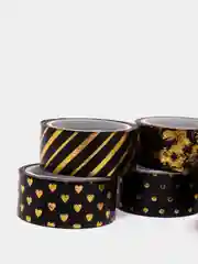 Клейкие WASHI-ленты для декора с фольгой "Черное золото", 15 мм х 3 м, 7 шт